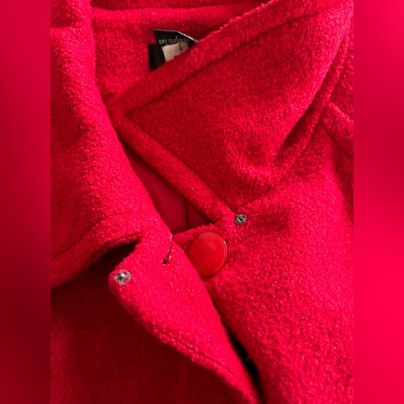 Spense Red Boiled Wool Swing Coat 3/4 Sleeves w Buttons w Collar w Pockets - Picture 12 of 14